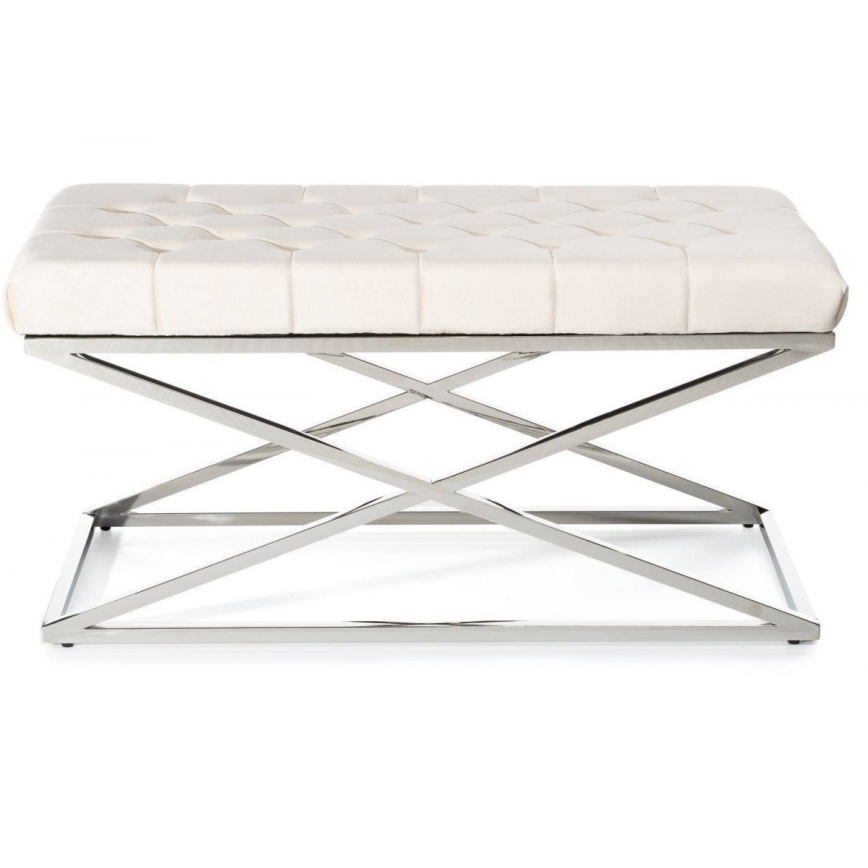 Banc matelassé SALIBA 50x97 cm chrome brillant/crème