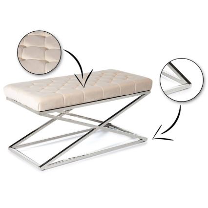 Banc matelassé SALIBA 50x97 cm chrome brillant/crème