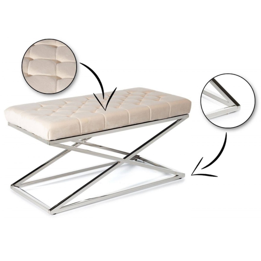 Banc matelassé SALIBA 50x97 cm chrome brillant/crème