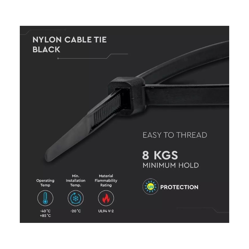 Bandes pliantes en plastique 2,5x100mm 100pcs noir