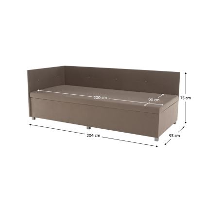 Lit coffre rembourré AMSTERDAM 90x200 cm, tête réversible, beige