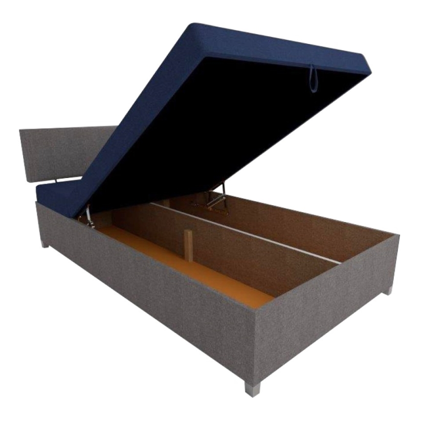 Banquette-lit rembourrée DALLAS 108x205 cm, réglable et avec coffre de rangement, gris/bleu