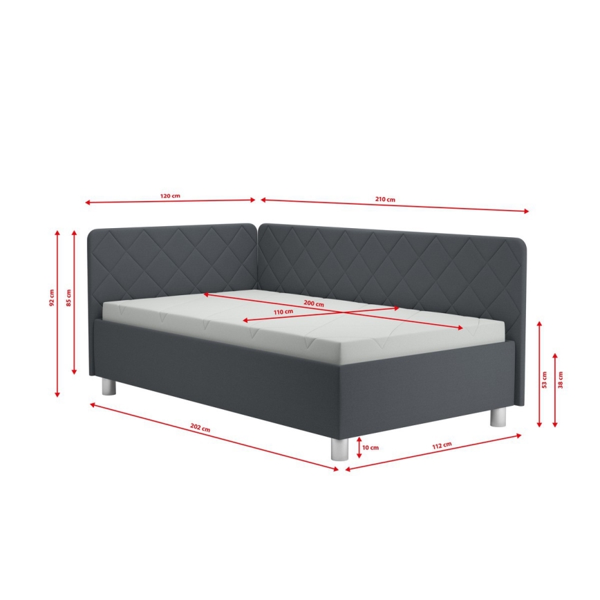 Banquette rembourrée avec coffre de rangement et matelas EMILE 110 x 200 cm grise