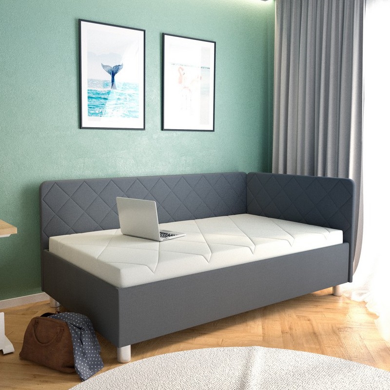 Banquette rembourrée avec coffre de rangement et matelas EMILE 110x200 cm gris