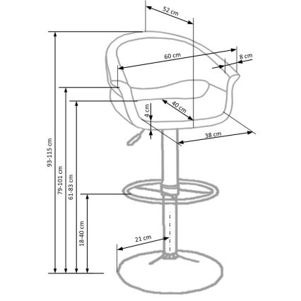 Barkruk 115x60 cm wit/zwart/glanzend chroom