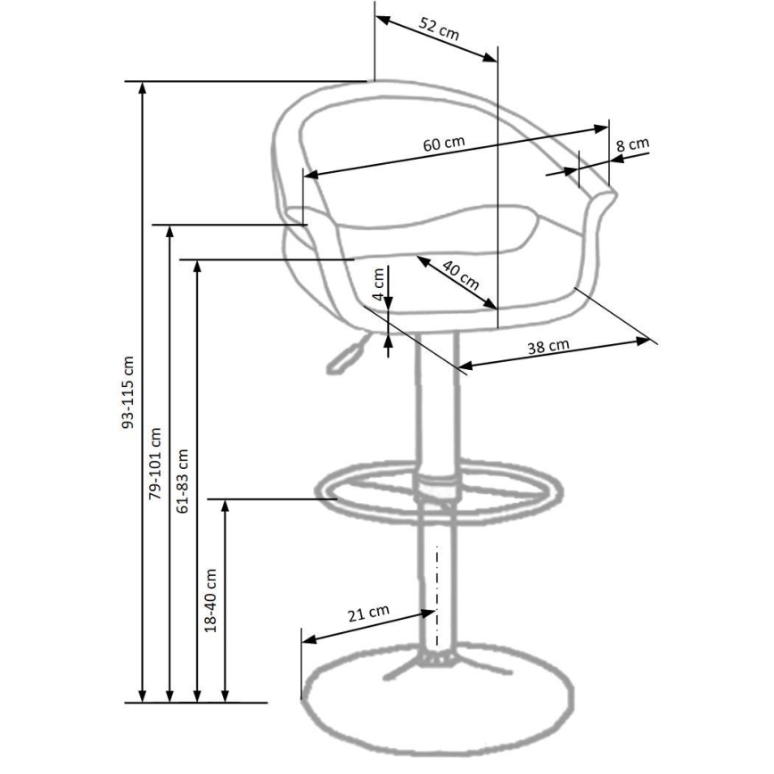 Barkruk 115x60 cm wit/zwart/glanzend chroom