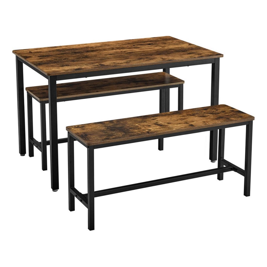 Barset TREVOR: bartafel met 2 banken, bruin/zwart