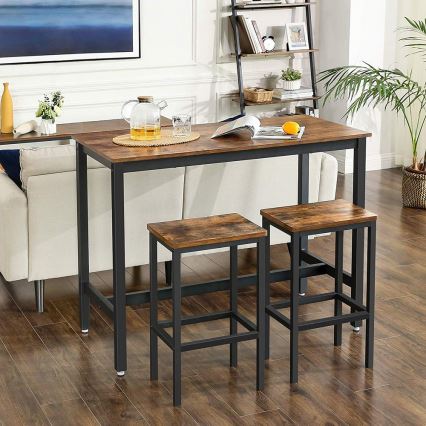 Bartafelset met 2 barstoelen BARTIS bruin/zwart