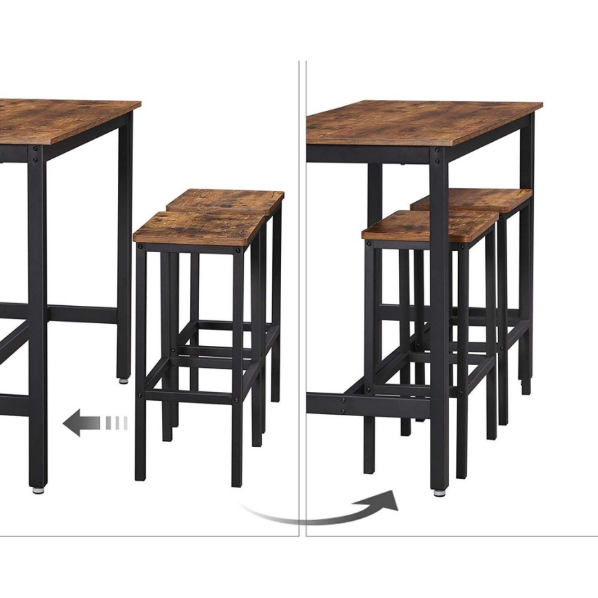 Bartafelset met 2 barstoelen BARTIS bruin/zwart