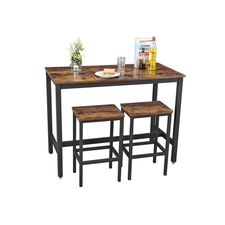 Bartafelset met 2 barstoelen BARTIS bruin/zwart