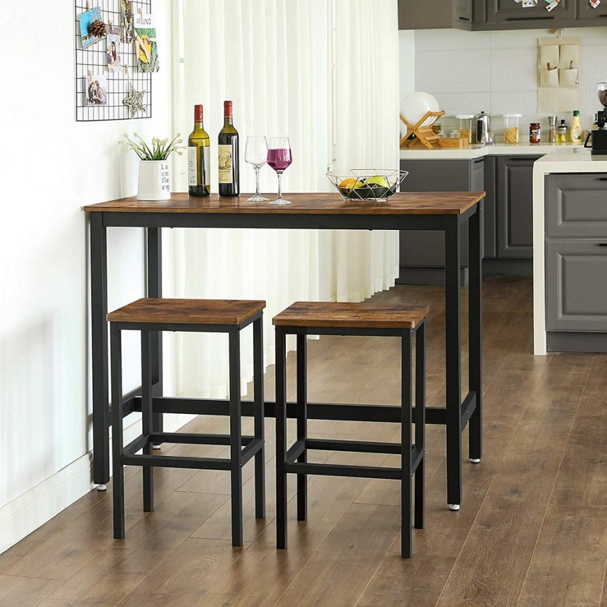 Bartafelset met 2 barstoelen BARTIS bruin/zwart