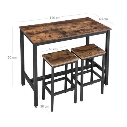 Bartafelset met 2 barstoelen BARTIS bruin/zwart