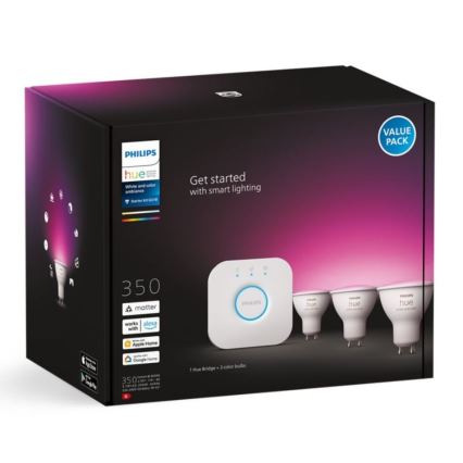 Basis set Philips Hue WHITE AND COLOR AMBIANCE 3xGU10/5,7W/230V 2000-6500K + Een apparaat om te verbinden