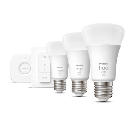 Basisset Philips Hue WHITE 3xE27/9,5W 2700K + Hue Bridge en dimmerschakelaar