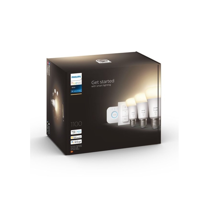 Basisset Philips Hue WHITE 3xE27/9,5W 2700K + Hue Bridge en dimmerschakelaar