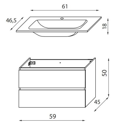 BATH DELUXE 03-060-63-02-01 - Badkamerkast met een kom KENWOOD 61 cm mat zwart
