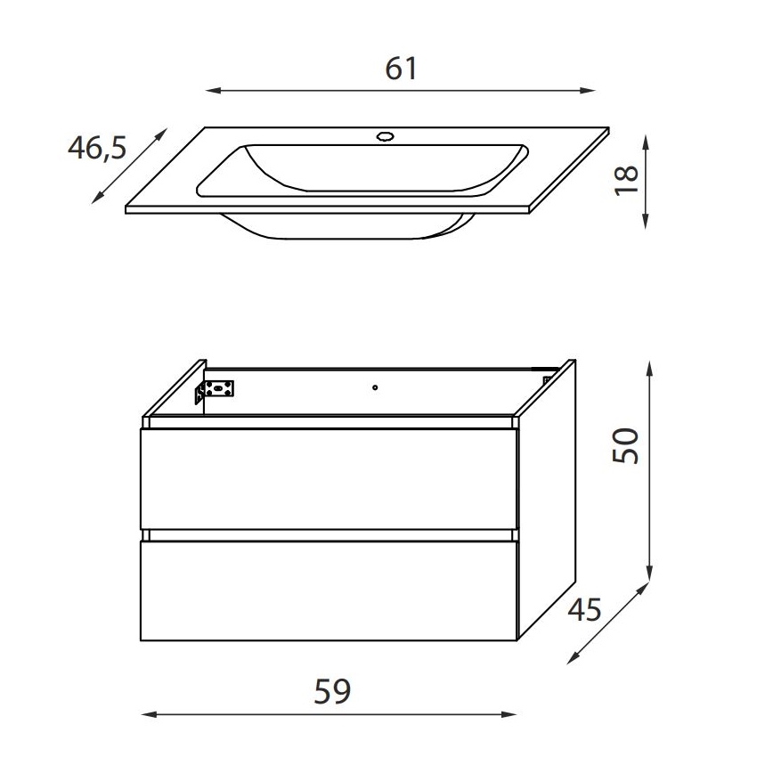 BATH DELUXE 03-060-63-02-01 - Badkamerkast met een kom KENWOOD 61 cm mat zwart