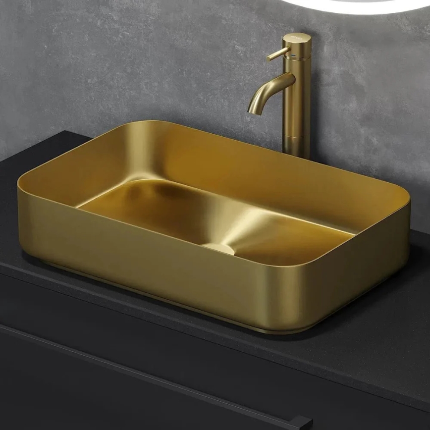 BATH DELUXE 06-052-18-70-00 - Lavabo à poser LJORDAL 52x34 cm en acier inoxydable / laiton brossé