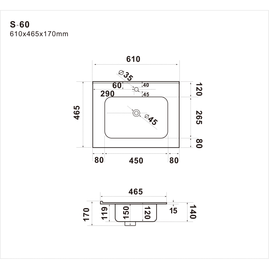BATH DELUXE 06-060-27-11-00 - Lavabo encastré LILLESNAD 61x46 cm céramique/blanc