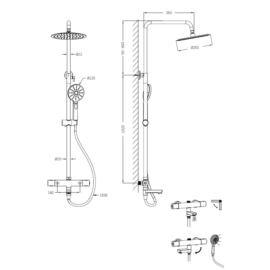 BATH DELUXE 31-160-11-60-00 - Doucheset met thermostaatkraan DRAGOR glanzend chroom