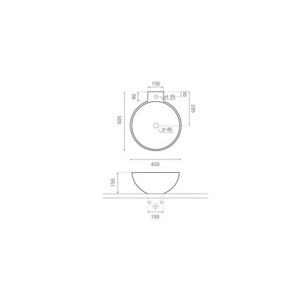 Bathco 0028 - Opzetwastafel BAYONA 42x50,5 cm porselein/wit
