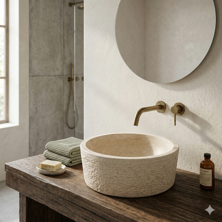 Bathco 00307 - DUAL opzetwastafel Ø 40,5 cm, steen/beige