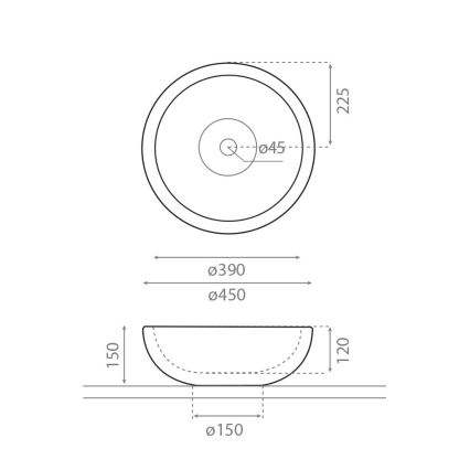 Bathco 00317 - Opzetwastafel PUKET Ø 45 cm steen/grijs