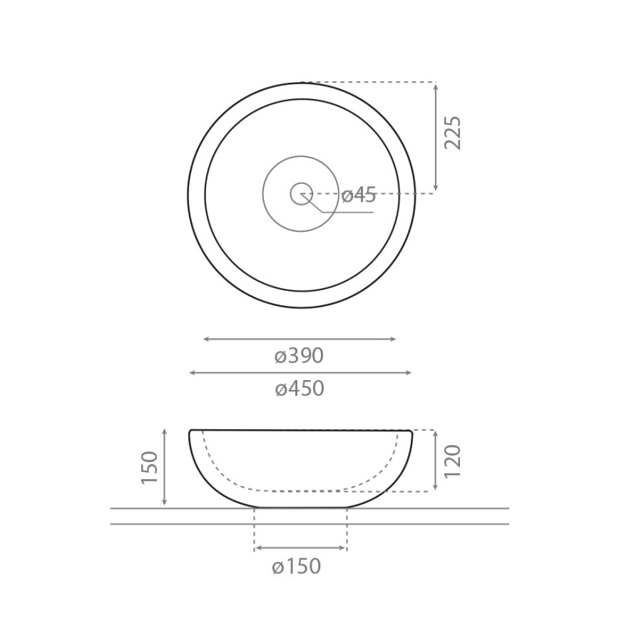 Bathco 00317 - Opzetwastafel PUKET Ø 45 cm steen/grijs