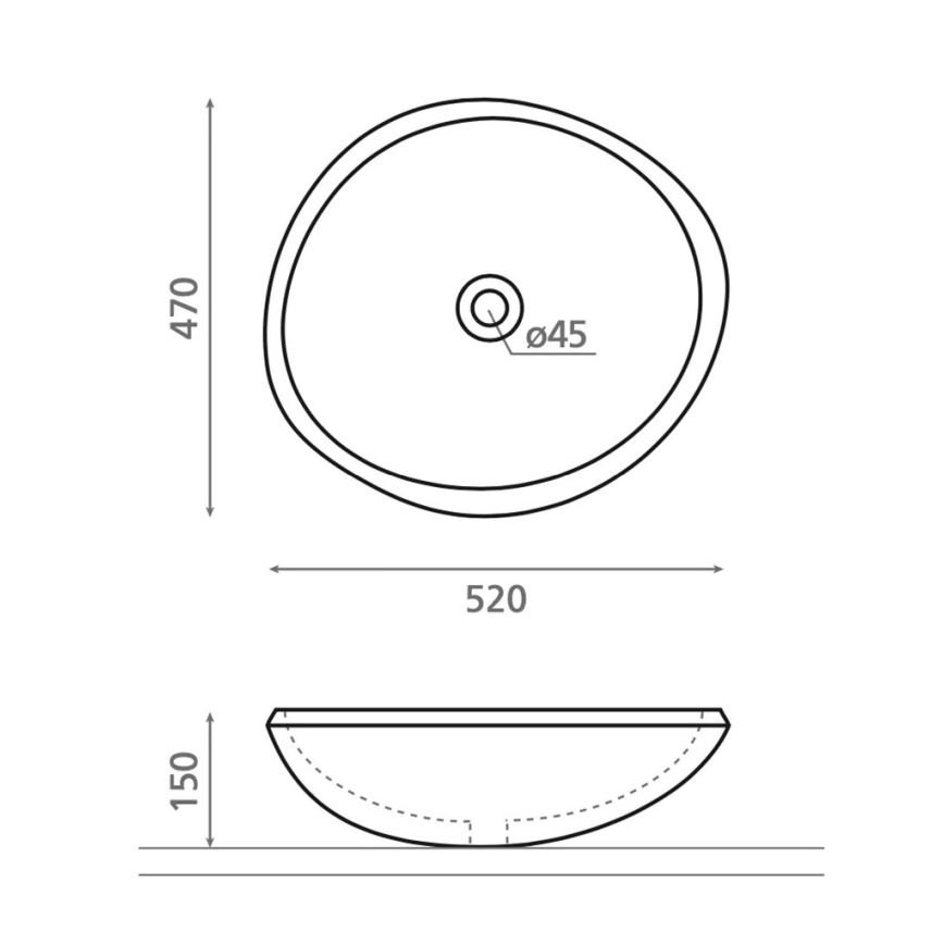 Bathco 00393 - Lavabo à poser RIO 52x47 cm pierre/gris