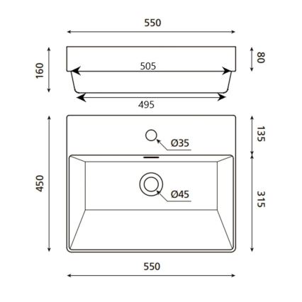 Bathco 0062 - Lavabo à encastrer FUNCHAL 55 x 45 cm porcelaine/blanc