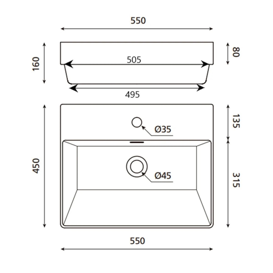 Bathco 0062 - Lavabo à encastrer FUNCHAL 55 x 45 cm porcelaine/blanc
