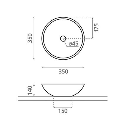 Bathco 4015 - Lavabo à poser sur plan CASTELLON Ø 35 cm, porcelaine blanche