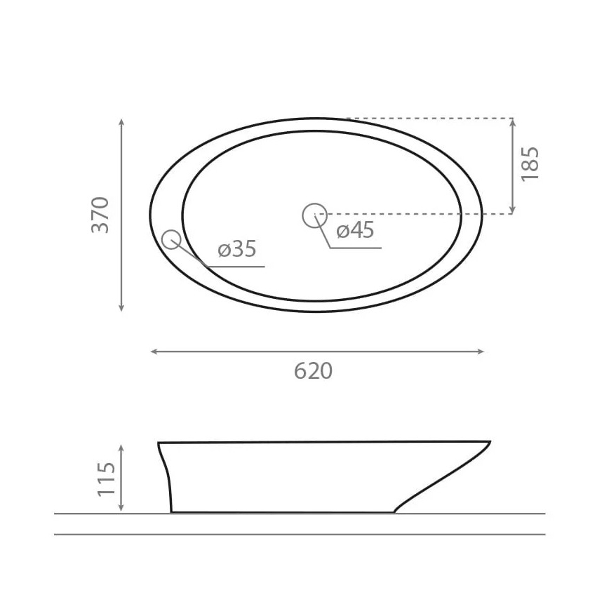 Bathco 4020 - Opzetwastafel PURE 62x37 cm porselein/wit