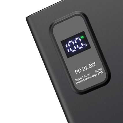 Batterie portative avec affichage LED Power Delivery 10000 mAh 3,7V noire