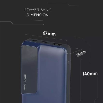 Batterie portative avec écran 10000mAh/3,7V bleue