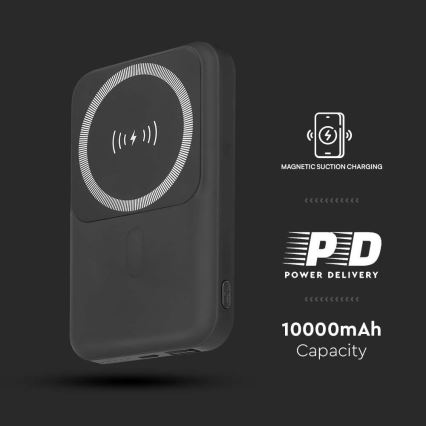 Batterie portative magnétique avec charge sans fil Power Delivery 10 000mAh/20W/3,7V noir