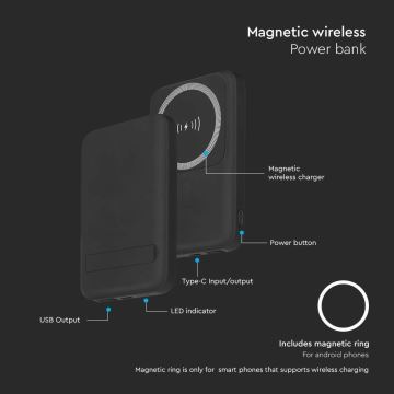 Batterie portative magnétique avec charge sans fil Power Delivery 10 000mAh/20W/3,7V noir