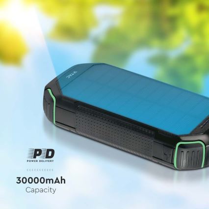 Batterie portative solaire avec lampe torche Power Delivery 30000mAh/20W/5V noir