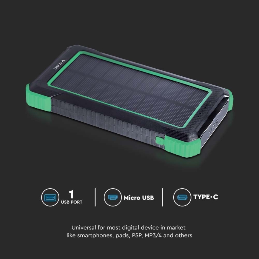 Batterie portative solaire Power Delivery 10000mAh/10W/5V noir