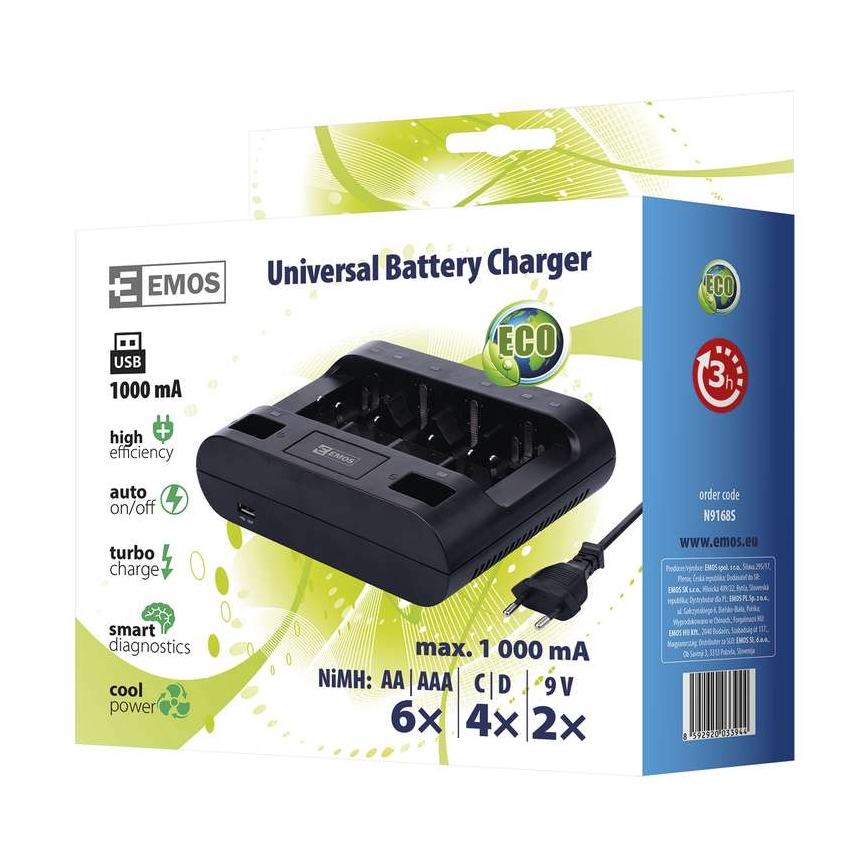 Batterijlader UNI6 AAA/AA/C/D/9V 230V
