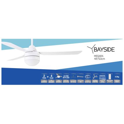 BAYSIDE 531016 - Plafondventilator MEGARA 2xE14/15W/230V wit + afstandsbediening