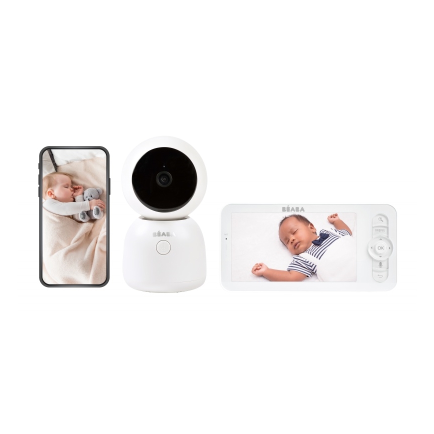 Beaba - Babyphone connecté et rechargeable avec écran ZEN NIGHT 720p 5V 4000 mAh Wi-Fi blanc