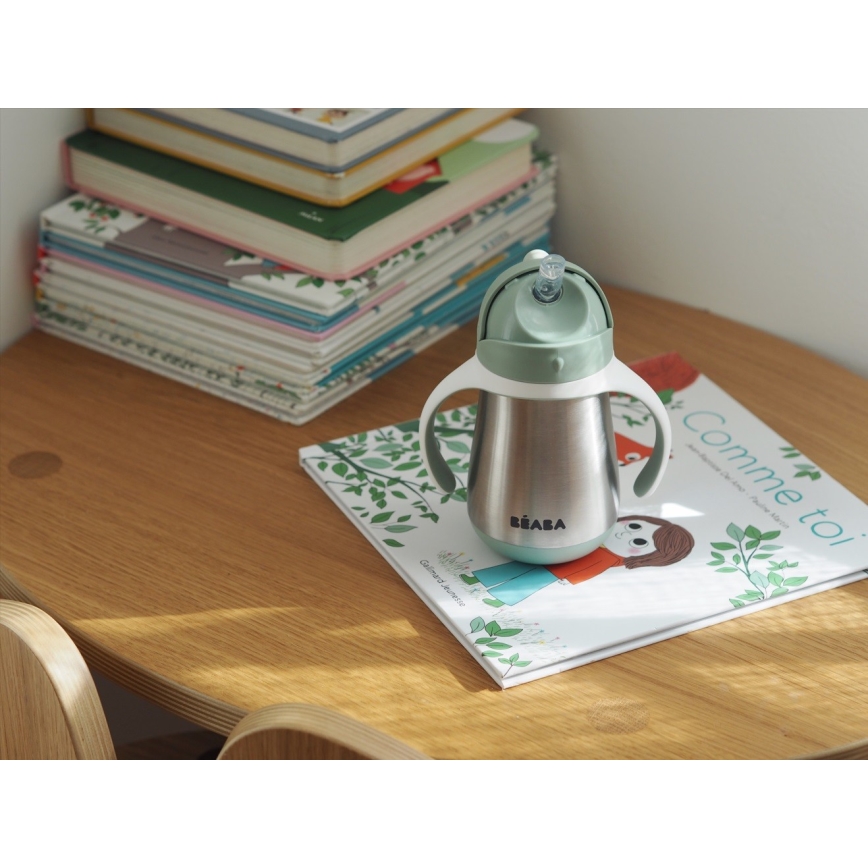 Beaba - Gobelet isotherme avec paille 250 ml, vert