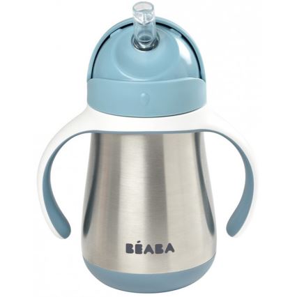 Beaba - Mug thermo-isolé avec paille 250 ml bleu