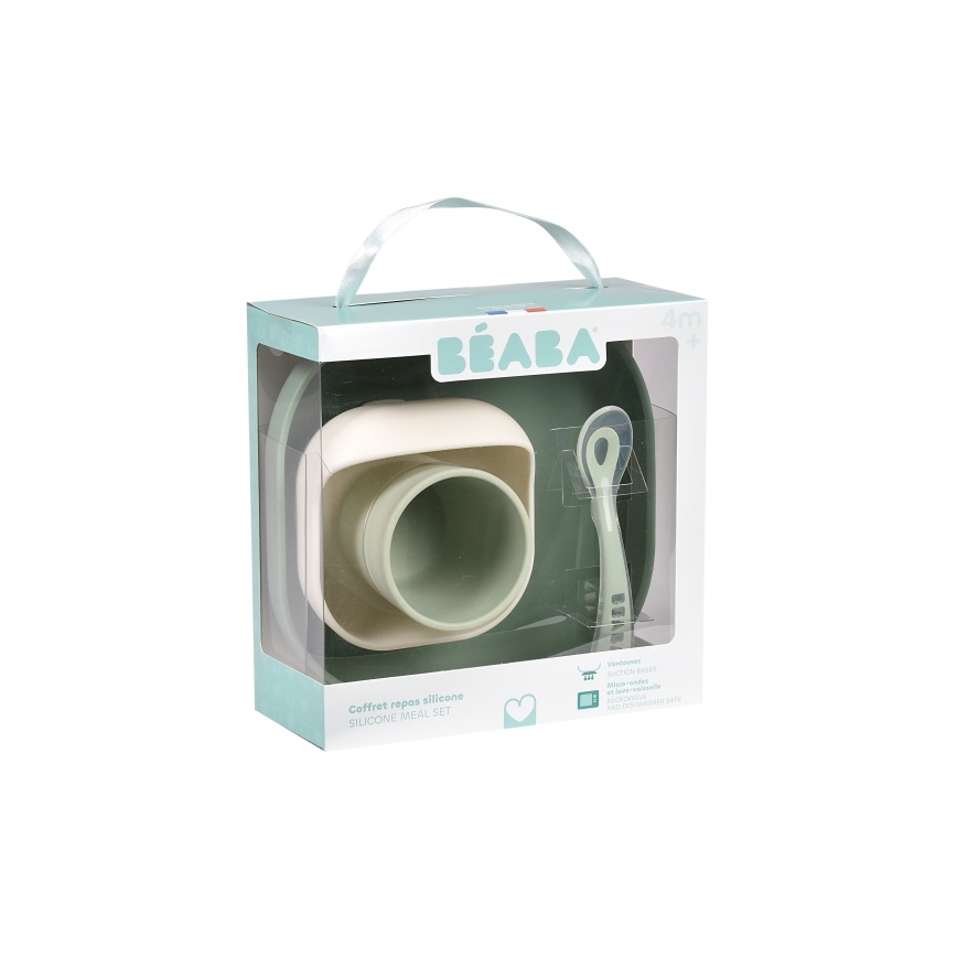 Beaba - Set de vaisselle pour enfants, vert sauge, 4 pièces
