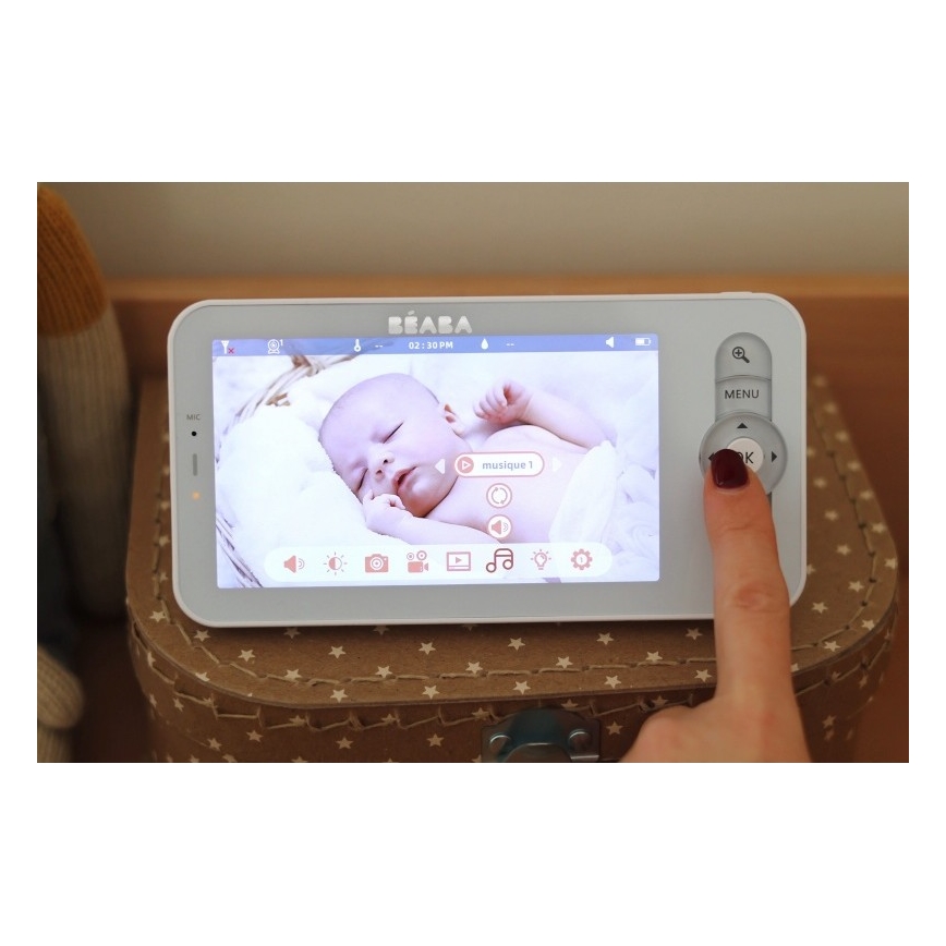 Beaba - Slimme oplaadbare babyfoon met monitor ZEN NIGHT 720p 5V 4000 mAh Wi-Fi wit