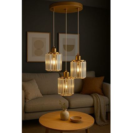 BELLA hanglamp aan snoer, 3x E27/40W/230V, goudkleurig