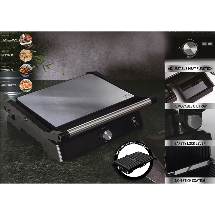 BerlingerHaus - Contactgrill met antikleefoppervlak 2000W/230V roestvrij staal/zwart