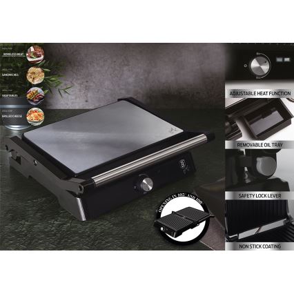 BerlingerHaus - Gril de contact avec surface antiadhésive 2000W/230V acier inoxydable/noir