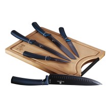 BerlingerHaus - Lot de couteaux en acier inoxydable avec planche à découper en bambou 6 pcs bleu/noir